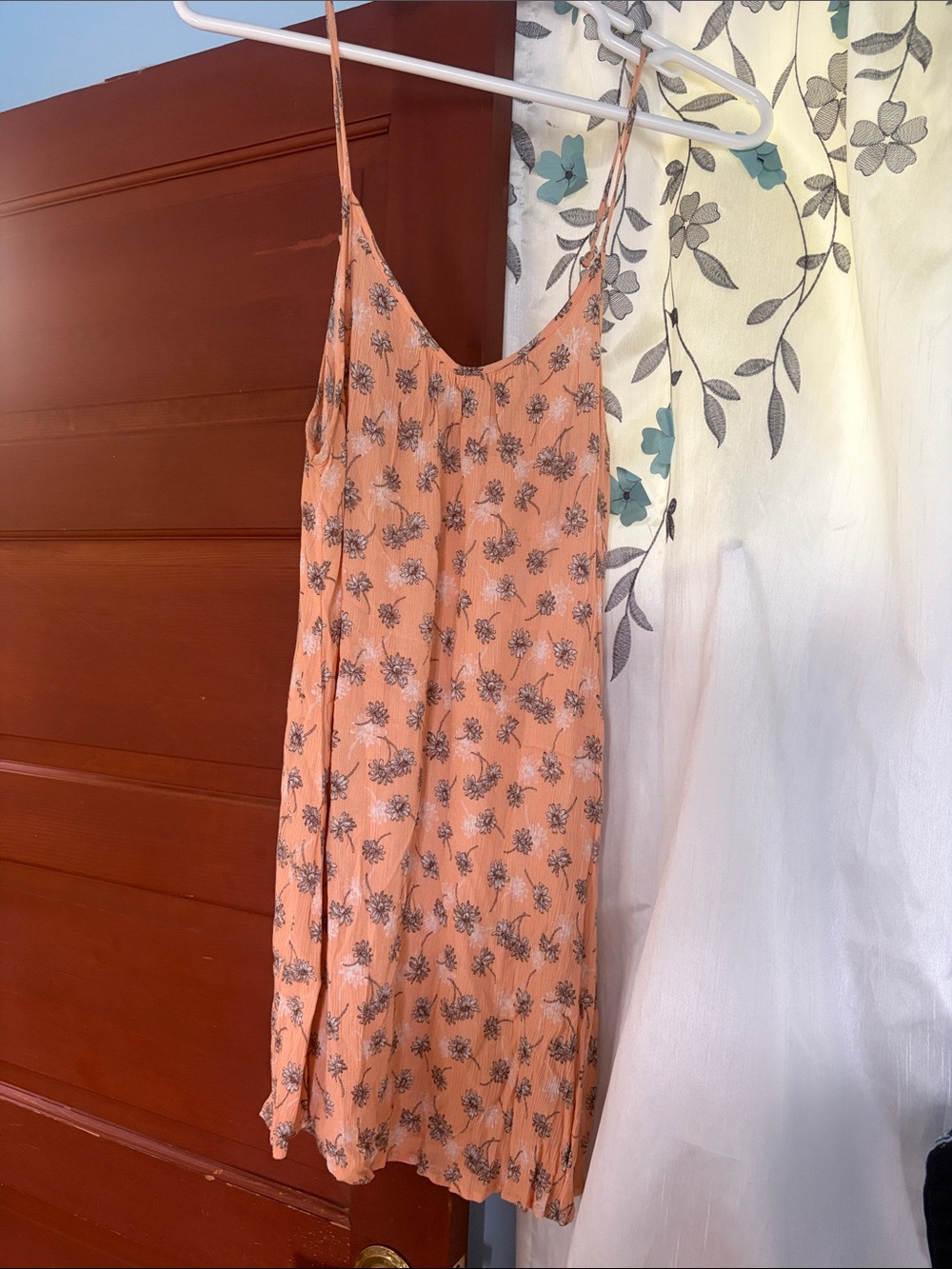 Peach Floral Slip Dress with Spaghetti Straps